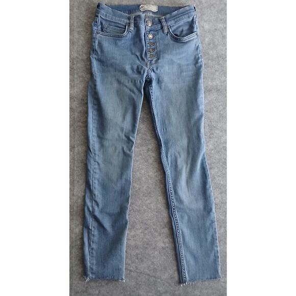 Free People Skinny Jeans Button Fly Raw Hem SZ 27x 25 Cropped Stretch Summer - Picture 1 of 7